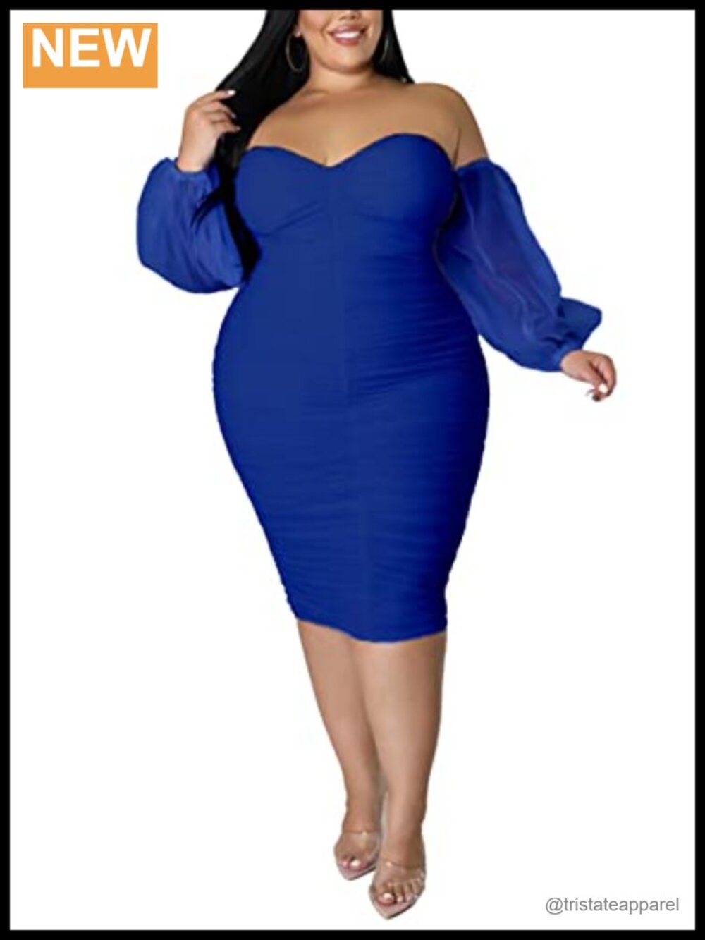 Plus Size Off Shoulder Ruched Bodycon Midi Dress Mesh Overlay Party